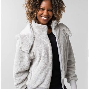 Amy Full Zip Sherpa Jacket - Light Grey Med